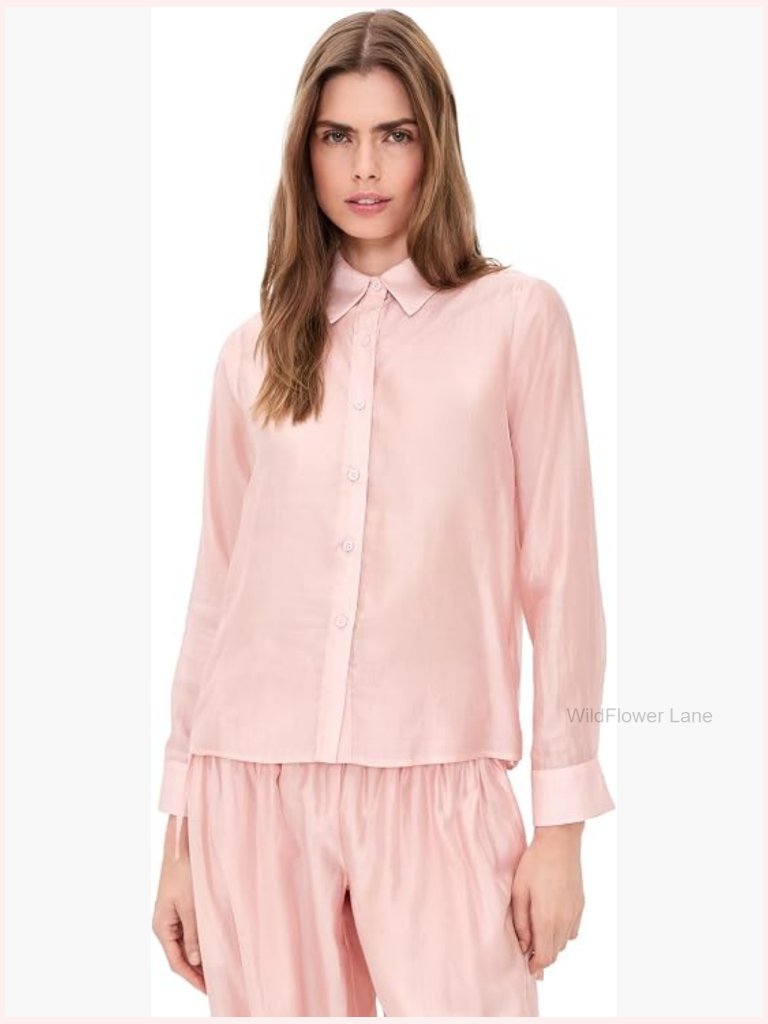 Casual Smart Tuxedo Blouse With Button Cuffs - Lightweight Non-Stretch
